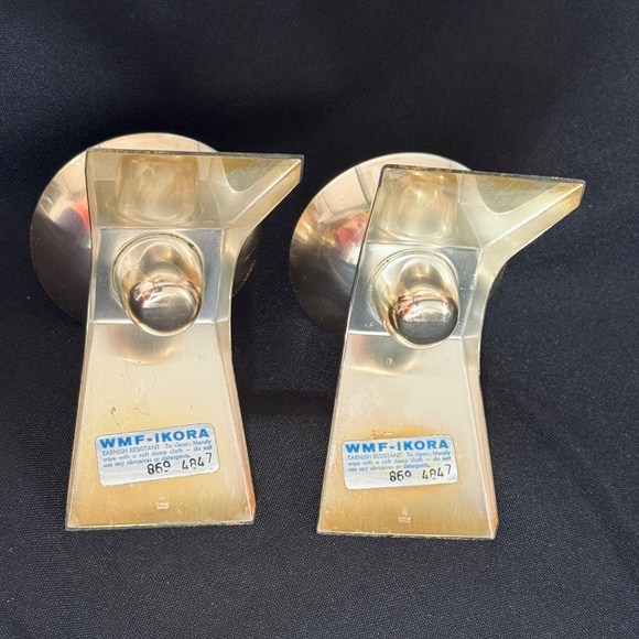 WMF IKORA Vintage EP Brass over Brushed Silver Candlestick Holders From Germany - Picture 3 of 6